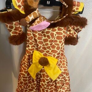 New Girl’s Giraffe Costume Yellow & Brown Dress w/ (headband, sleeves) size 6-7